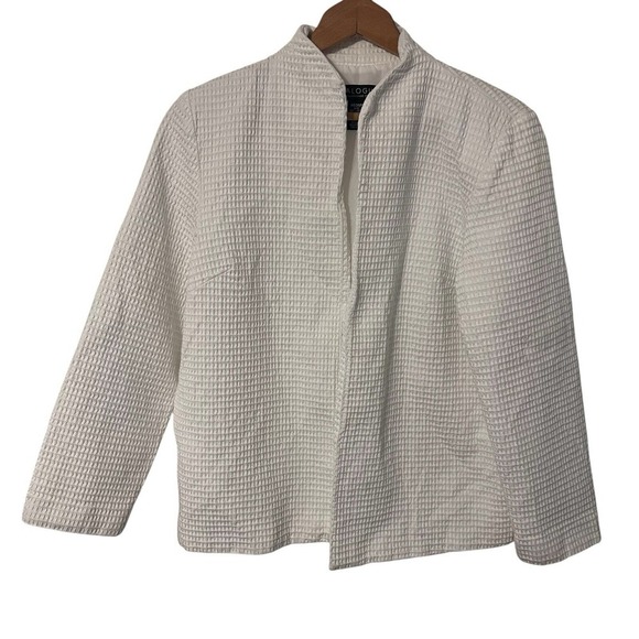 Dialogue Womens Blazer Jacket white Textured QVC Lined s 100% cotton NWOT Size M - Picture 1 of 10